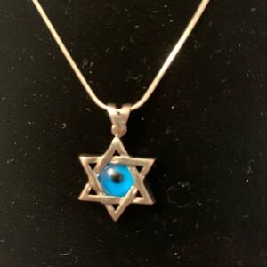 Sterling Silver Star of David & Evil Eye Pendant comes 16" SS Chain - NEW